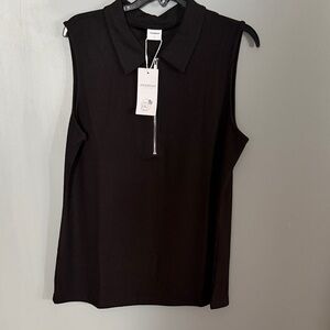 Sleeveless Ribbed Polo Top - Black